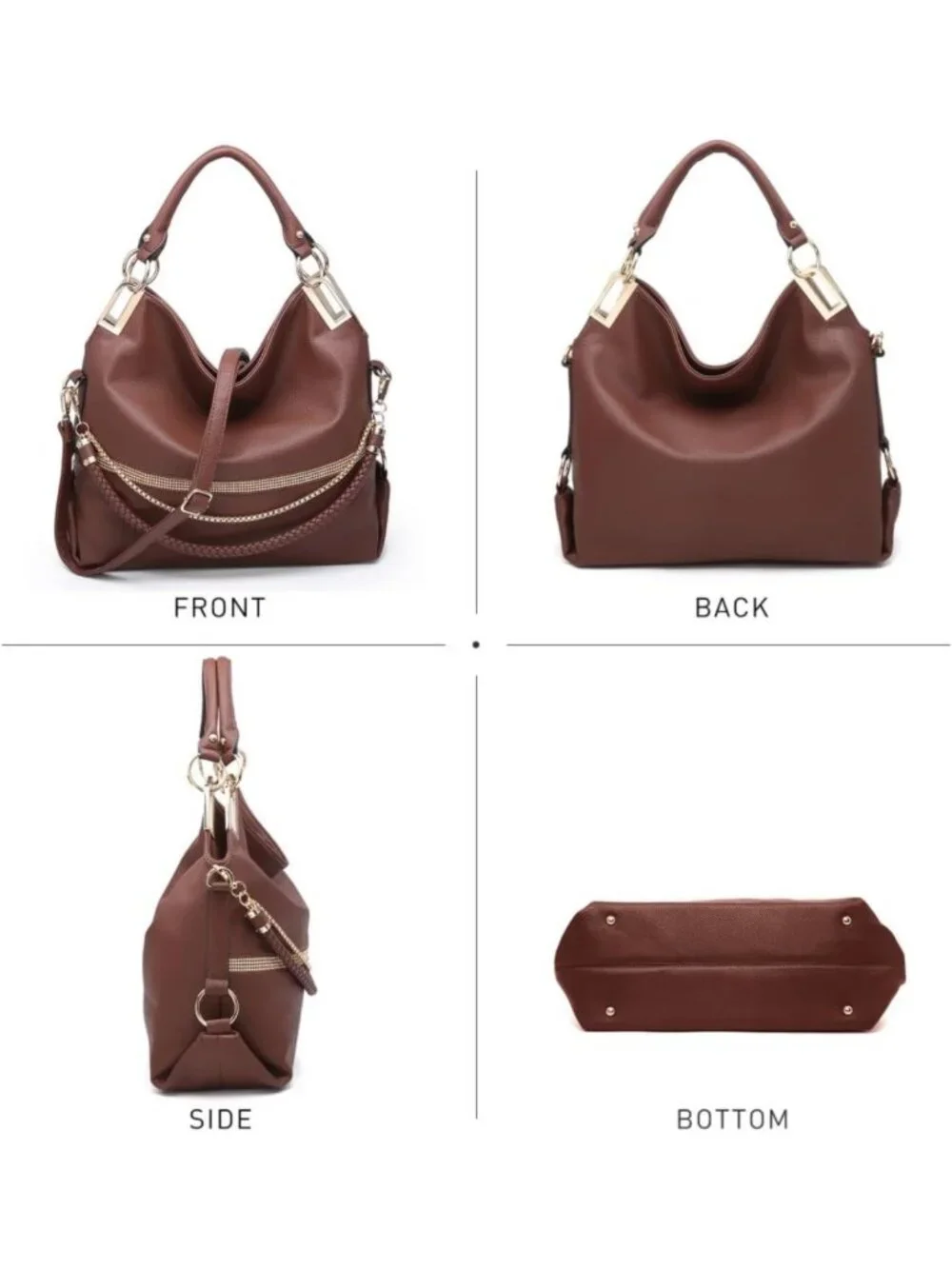 Stylish Large Hobo Bag with Rhinestone Accents | Vegan Leather Tote Purse for